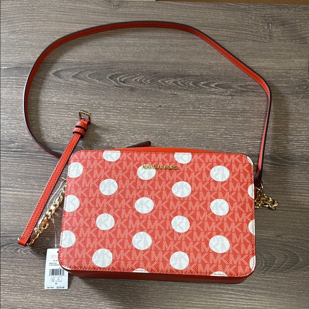 Michael Kors Red and White Crossbody Bag with Polka Dots